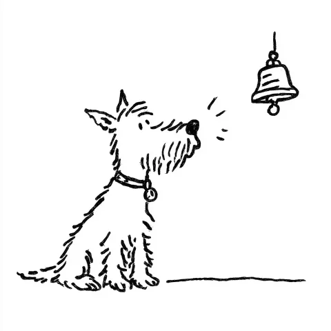 Sketch of a dog responding to a bell — Pavlovian conditioning