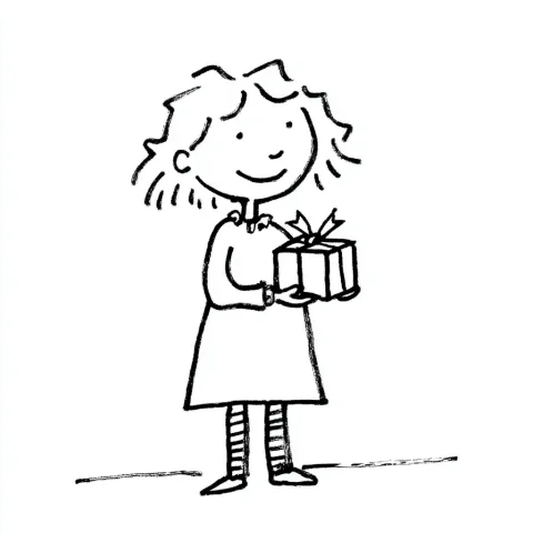 Sketch of a person holding a wrapped present